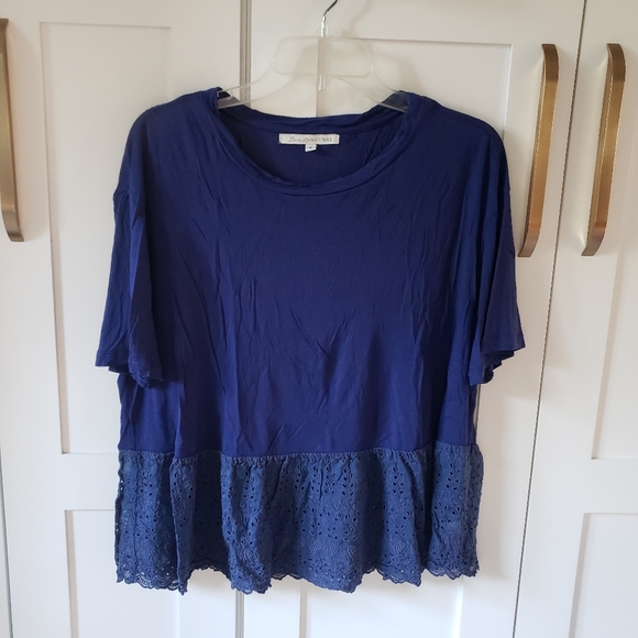Johnny Was Tops - Love Johnny Was Silk Top Womens S Blue Lace Boho Oversized Flowy Blouse